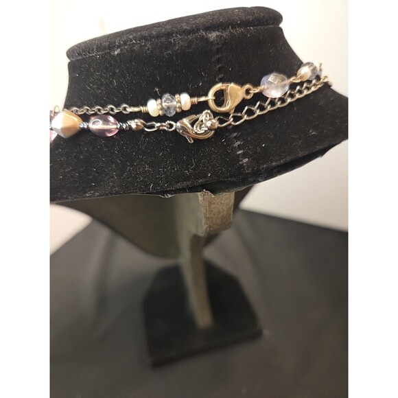 Purple & Silvertone Set Of 2 Necklaces 1, 16" Other 20" & Purple Stone Earrings - Picture 7 of 9